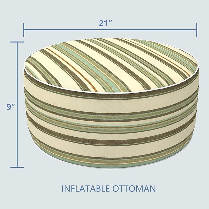 LVTXIII Inflatable Stool Ottoman Footrest with Handle, Decorative Fade-Resistant Foot Stool, Indoor or Outdoor Pouf for Home Garden and Camping Use, 21x21x9, Stripe Onyx-Ruum Studio Home