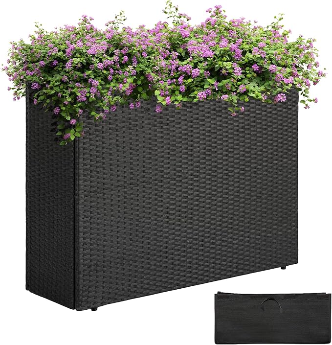IDZO All Weather Wicker Planter Raised Garden Bed, 24 in Tall Round Rattan Flower Pots, Durable Self-Watering Indoor Outdoor Wicker Planters for Porch Patio Balcony-Ruum Studio Home