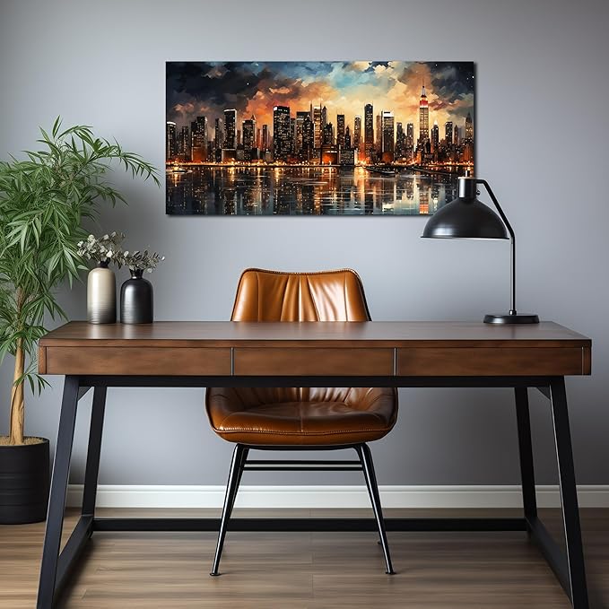 New York City Canvas Wall Art for Bedroom Modern Wall Pictures for Living Room Home Office Wall Decor Size 20 x 40 Inch-Ruum Studio Home