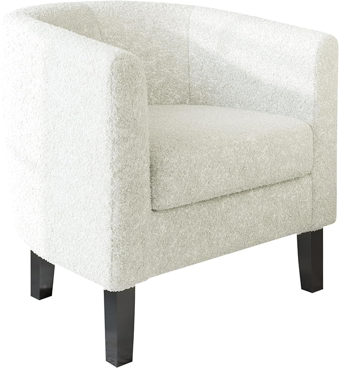 BELLEZE Accent Barrel Chair, Linen Round Chair Club Tub Sofa Corner Chair with Flared Legs and Cozy Soft Padding for Living Room Bedroom Waiting Room - Teddy White-Ruum Studio Home
