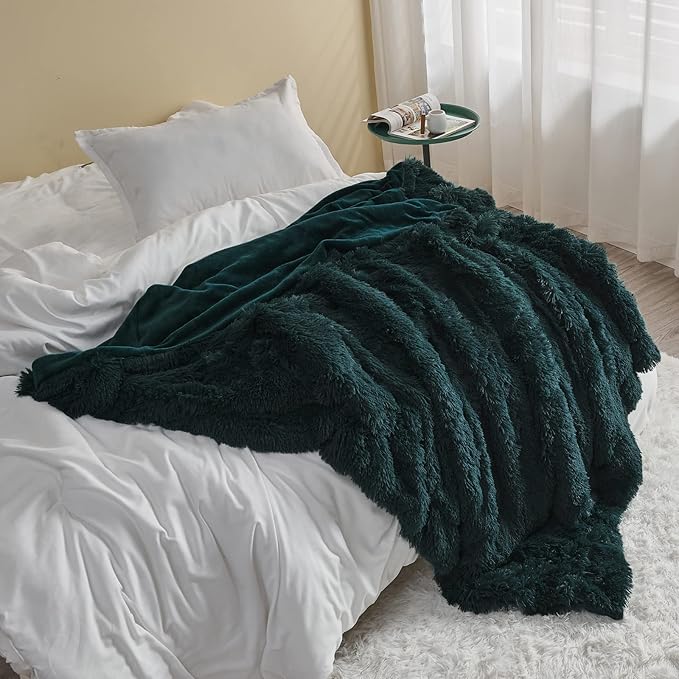 GONAAP Fuzzy Faux Fur Throw Blanket Dark Teal Super Soft Cozy Plush Fuzzy Shaggy Blanket for Couch Sofa Bed (Dark Teal, Throw(50"x60"))-Ruum Studio Home