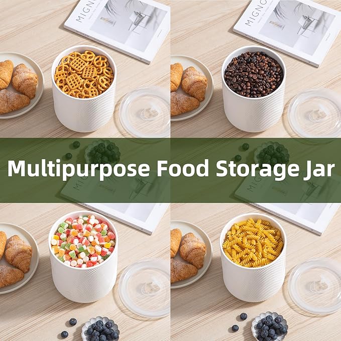 Food Storage Containers with Airtight Lids: Ceramic Canister Sets for Kitchen Countertop - Porcelain Jar for Coffee Tea Flour Sugar Rice Cookies Candy - White (23+42+75 oz)-Ruum Studio Home