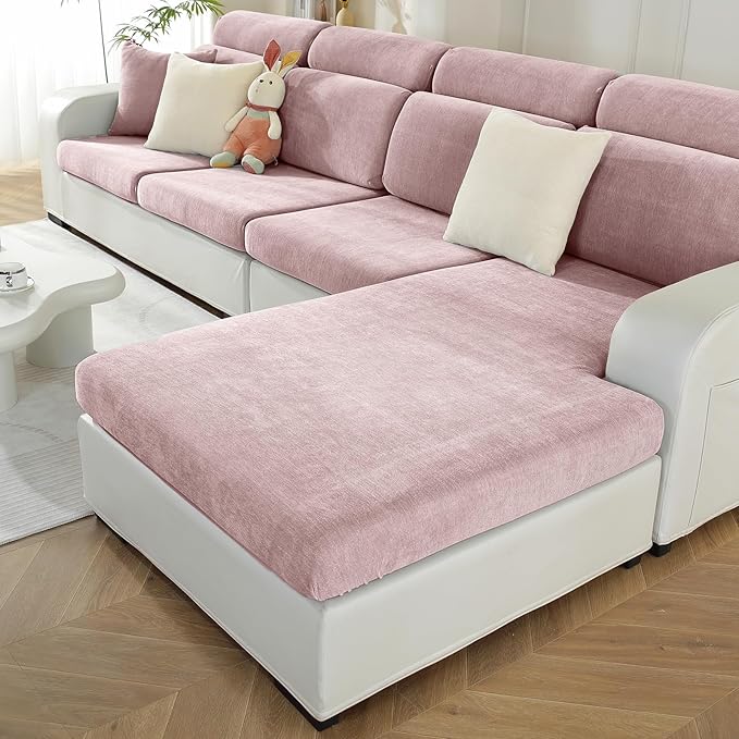 Sectional Couch Covers for L Shaped Sectional Sofa (Left or Right Facing) – Softer Chenille Sofa Covers Washable, Non-Slip Stretch Chaise Slipcover (Only 1PC Chaise Cushion Cover, Pale Pink)-Ruum Studio Home
