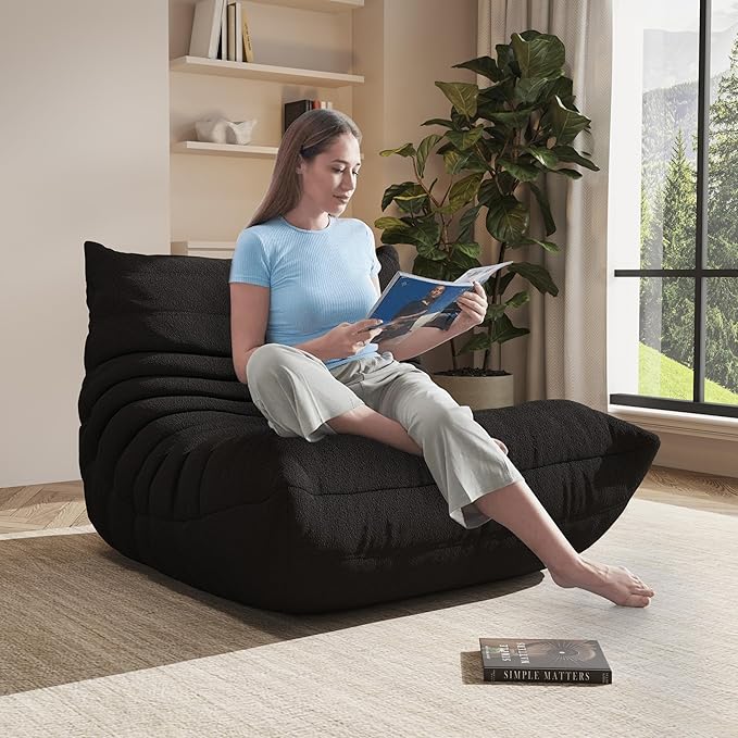 Bean Bag Chair, Oversized Bean Bag Chair for living Room, Fireside Chair for adults with Memory Foam Filled, Big Accent Sofa Lounge Floor Sofa for Gaming, Reading, Relax, No Assembly Required. (Black)-Ruum Studio Home