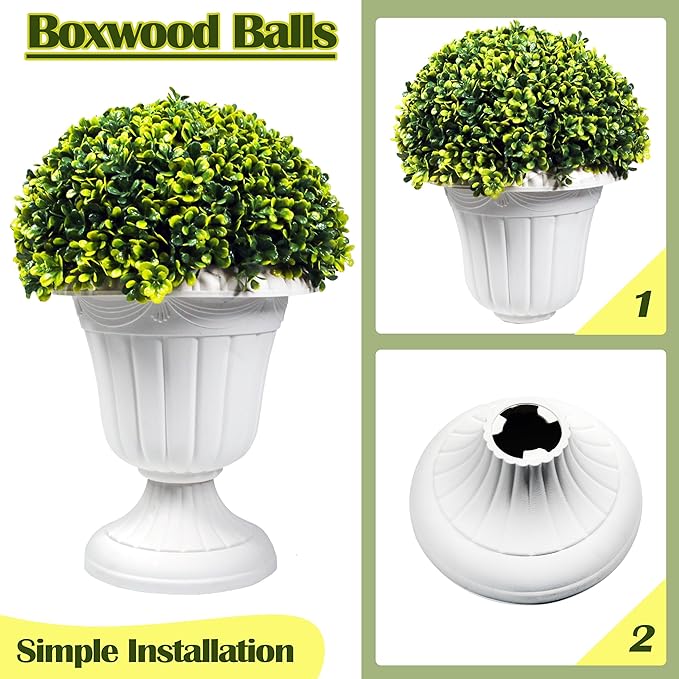 Sunnyglade 2 PCS 17" Artificial Plastic Boxwood Ball Tree, Faux Potted Decorative Topiary Plant, UV Resistant Fake Plant in Pot for Home Gate Indoor Outdoor Patio Office Decor-Ruum Studio Home