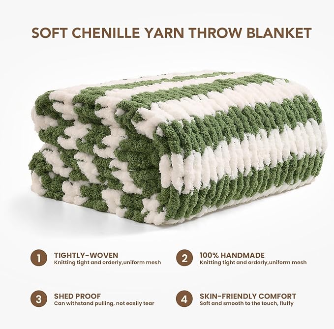 L'AGRATY Chunky Knit Blanket Throw: 60''x80'' Chenille Chunky Knitted Throw Blankets for Twin Bed Couch - Handmade Thick Cable Knit Blanket - Large Crochet Rope Blankets for Home Decor-Ruum Studio Home