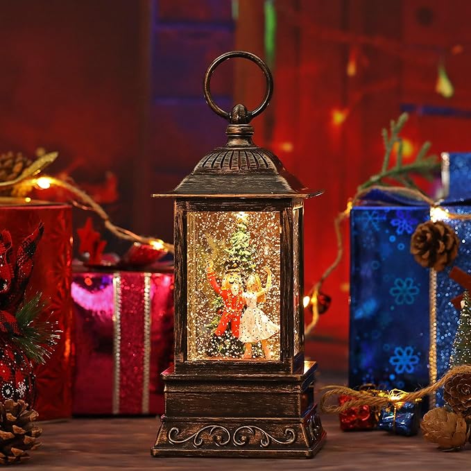 Christmas Snow Globe Nutcracker Lantern, Glitter Lighted Christmas Decorations for Home with Music, Light Up Snowglobe Christmas Décor-Ruum Studio Home