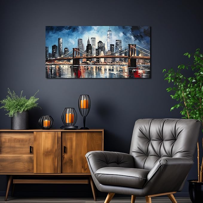 Brooklyn Bridge Canvas Wall Art Living Room City Wall Decor for Office Modern Pictures for Bedroom Wall Decor 20 x 40 Inch-Ruum Studio Home