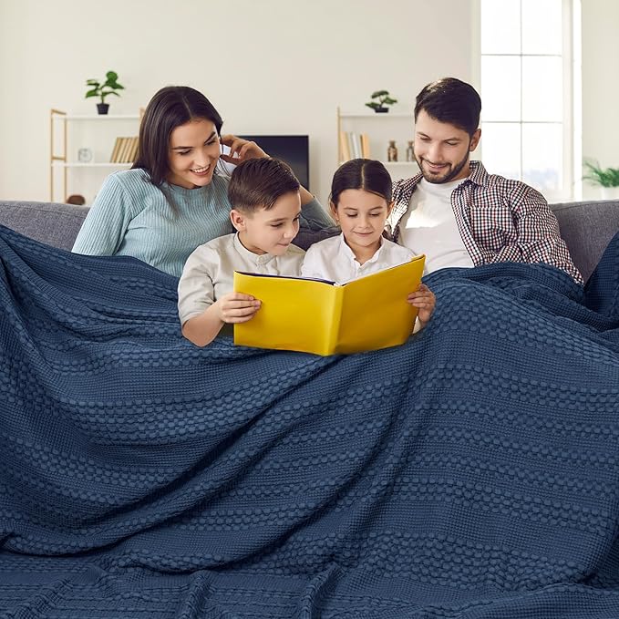PHF 100% Cotton Waffle Blanket Oversized King 120"x120", Lightweight Breathable Extra Large 10'x10' Summer Blankets for Bed, Giant Big Luxury Aesthetic Woven Bedding for Home Decor, Bright Navy Blue-Ruum Studio Home