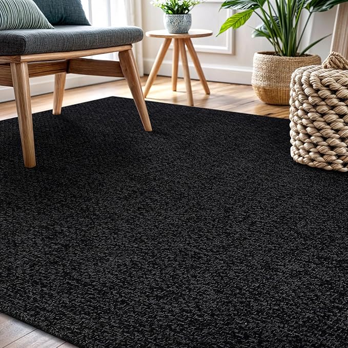 CAMILSON Easy Jute Rug 4x6, Indoor Outdoor Dark Gray Black Farmhouse Area Rugs for Living Room Patio and Kitchen Rug, Solid Boho Woven Design, Easy-Cleaning, Washable Outside Carpet Alfombras (4 x 6)-Ruum Studio Home