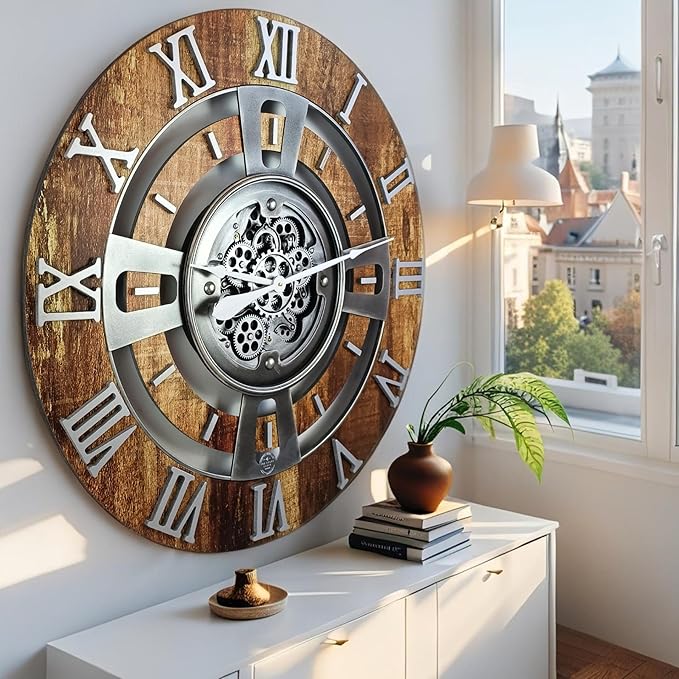 The Gears Clock Real Moving Gear Wall Clock England Line (Vintage Brown, 36 inches (90 cm))-Ruum Studio Home