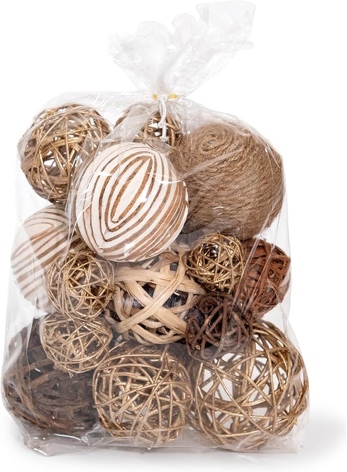 ANDALUCA Decorative Balls & Orbs Gold Natural Bag Bowl Filler Home Decor (Gold)-Ruum Studio Home