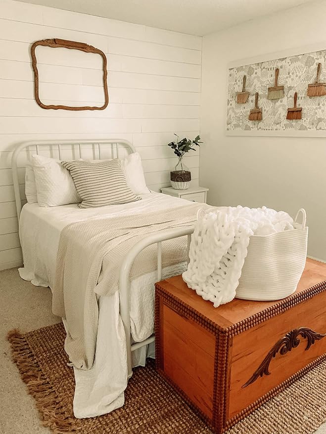 OrganiHaus Large Laundry Basket, Woven Cotton Rope Basket for Blankets, Toy Storage, Nursery Hamper, Living Room Decor Organizer, Soft & Durable Hamper with Handles, 20x13 inches - Off-White-Ruum Studio Home