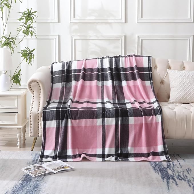 MERRYLIFE Pink Plaid Throw Blanket Decorative Fleece Throw | Ultra-Plush Colorful | Couch Blanket Travel Lap | Home Gift Use(50" 60",Pink Plaid)-Ruum Studio Home
