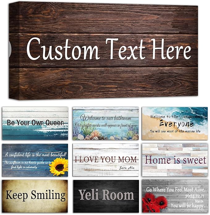 CHAOSETKEN Custom Text Sign Wall Art Personalized Family Quote Wall Decor Family Sign Canvas Prints Customized Wood Text Quote Pictures Rustic Farmhouse Decor Framed (32L x 16W)-Ruum Studio Home