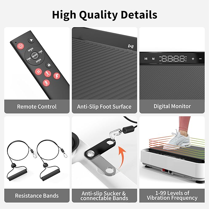 Vibration Plate Exercise Machine, Whole Body Workout Power Vibrate Fitness Platform Vibration Plate for Lymphatic Drainage, Home Training Equipment for Weight Loss & Toning-Ruum Studio Home