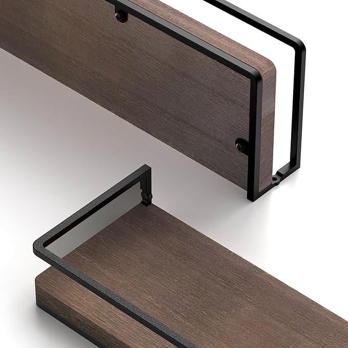 Meangood Floating Shelves Wall Mounted Set of 2, Rustic Wood Wall Storage Shelves for Bedroom,Living Room,Bathroom, Kitchen Brown-Ruum Studio Home