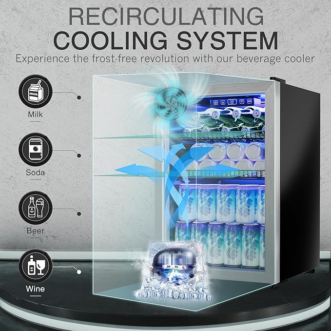 2.5 Cu.Ft Beverage Fridge, Mini Fridge With Glass Door, Beverage Cooler Refrigerator, Wine Drink Beer Cooler, Adjustable Shelves & Digital Temperature Display, 22 Bottle 95 Can-Ruum Studio Home