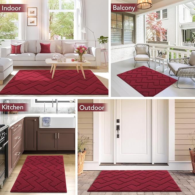 hicorfe Front Door Mat Outside Entrance,36"x59" Absorbent Muddy Dirt Resist Welcome Door Mats Outdoor Indoor,Stain and Fade Resistant,Non Slip Backing Entry Mat Doormat for Entryway(Red)-Ruum Studio Home