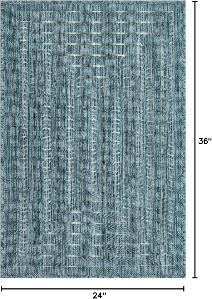 Adiva Rugs Outdoor Indoor Area Rug, Weather Resistant, Easy to Clean, Stain Resistant Floor Mat for Dining Room, Backyard, Deck, Patio (Aqua Weiss, 2' x 3')-Ruum Studio Home