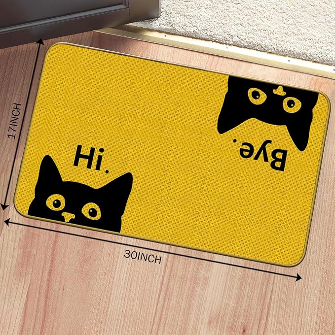 Mingnei Hi Bye Cat Welcome Doormat Door Mat for Home Kitchen Entrance,Cat Door Mat,Funny Black Lover Floor Mats for House Front Indoor Inside Outdoor Outside Entryway Rug 30x17 Welcome Mat (Color-5)-Ruum Studio Home