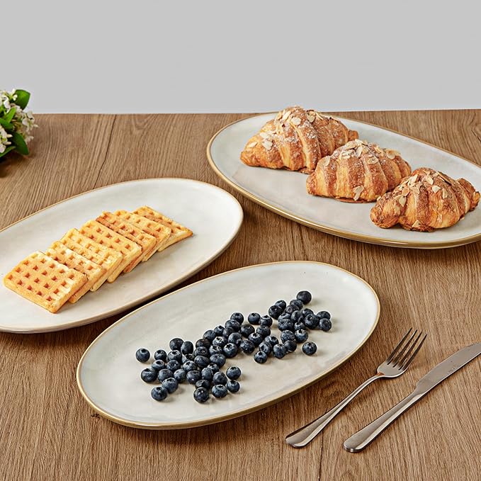 famiware Serving Platter, Oval 15.59/14.3/12.9 inch Serving Dishes for Entertaining, Serving Bowls, Microwave Safe, Stonware Serving Trays for Party, Turkey, Cheese, Ocean Series, Cappuccino White-Ruum Studio Home