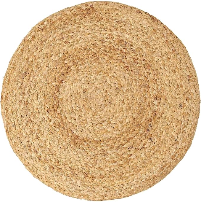 REDEARTH · Cylindrical Pouf Foot Stool Ottoman - Jute Braided Accent Sitting Footrest for The Living Room, Bedroom, Nursery, Patio, Lounge & Other Rooms in The Home (14.5”x14.5”x16”; Natural Ivory)-Ruum Studio Home
