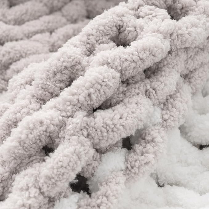 Battilo Chunky Knit Throw Blanket, Soft and Thick Chenille Throw Blanket, 50"x60" Handmade Cable Knit Crochet Blanket, Large Rope Knot Throw Blankets for Couch Sofa Bed Home Decor, Beige & White-Ruum Studio Home