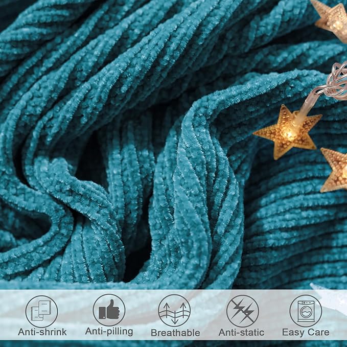 lifein Throw Blanket for Couch, Soft Boho Decor Bed Throw,Cozy Teal Knitted Chenille Small Farmhouse Lightweight Throw for Spring(Teal,50 * 60")-Ruum Studio Home