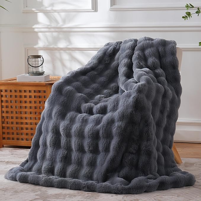 BENVWE Faux Fur Throw Blanket for Couch - Thickened Fluffy Soft Bubble Blanket for Living Room Home Decor - Fathers Day Birthday Gifts for Women Men, Grey, 50" x 60", 1300GSM-Ruum Studio Home
