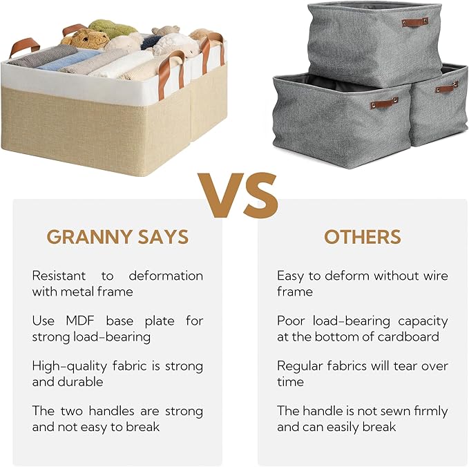 GRANNY SAYS Storage Baskets for Shelves, Closet Organizer Bins, Clothes Storage Bins with Metal Frame, Large Baskets for Organizing and Storage, Collapsible, Khaki, 2-Pack-Ruum Studio Home