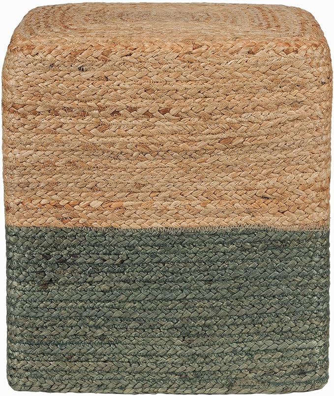 REDEARTH · Cube Pouf Foot Stool Ottoman - Jute Braided Pouffe Poof Accent Sitting Footrest for The Living Room, Bedroom, Nursery, Patio, Lounge & Other Rooms (14.5”x14.5”x16”; Natural Olive)-Ruum Studio Home