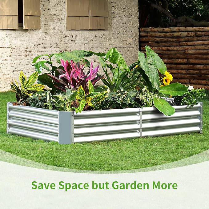 Land Guard 6×3×1ft Galvanized Metal Raised Garden Bed, Metal Planter Kit Box Outdoor for Deep-Rooted Vegetables, Flowers, Green and Herbs……-Ruum Studio Home