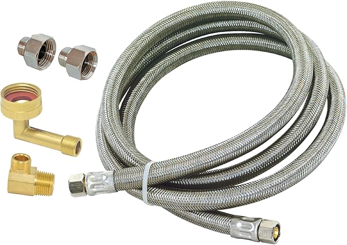 Eastman Dishwasher Installation Kit, 12 Foot Hose with Adapters, 3/8 Inch MIP x 3/4 Inch FHT Elbows, Braided Stainless Steel Connectors, 69008-Ruum Studio Home