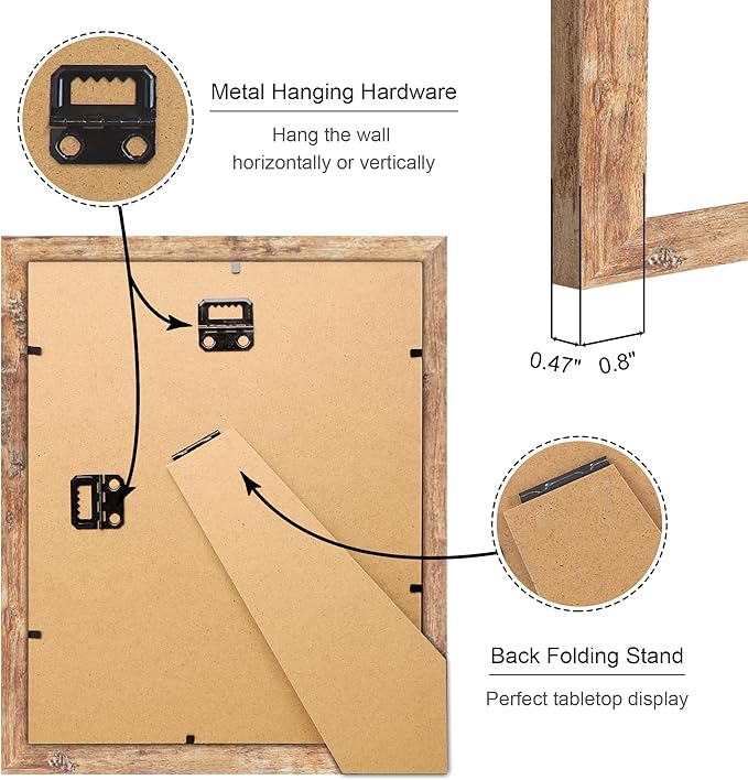 8x10 Picture Frame Set of 4, 8 x 10 Wood Photo Frames with Mat for 5x7, Natural Wooden Frame with Real Glass Cover for Wall and Tabletop Display,Brown-Ruum Studio Home