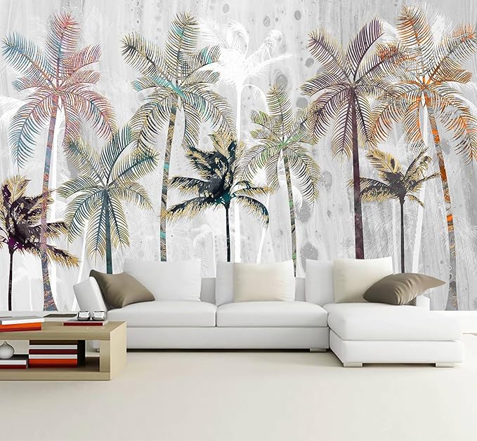 Hand Painted Coconut Tree Wallpaper Bedroom Tropical Plants Leaves Landscape Wall Mural Living Room (Not Peel and Stick)-Ruum Studio Home