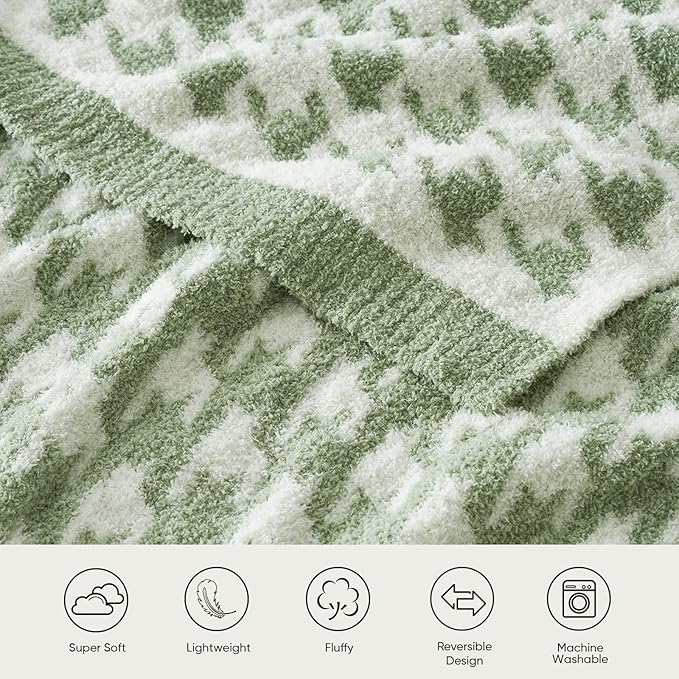 Snuggle Sac Houndstooth Throw Blanket for Couch, Reversible Super Soft Warm Blankets Cozy Knit Fuzzy Plush Lightweight Throws for Sofa, Bed, Camping, Green,50x60 inches-Ruum Studio Home