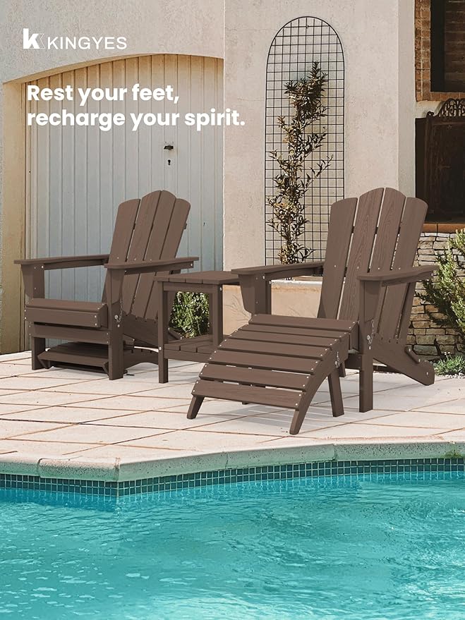 KINGYES Folding Adirondack Ottomans Set of 2 for Adirondack Chair, Brown-Ruum Studio Home