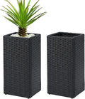 LEWIS&WAYNE Set of 2 Tall Planters for Outdoor Plants Handmade 24'' Wicker Tall Square Planter Box with Removable Liners Modern Planter for Indoor Outdoor Garden Patio Front Porch - Black-Ruum Studio Home