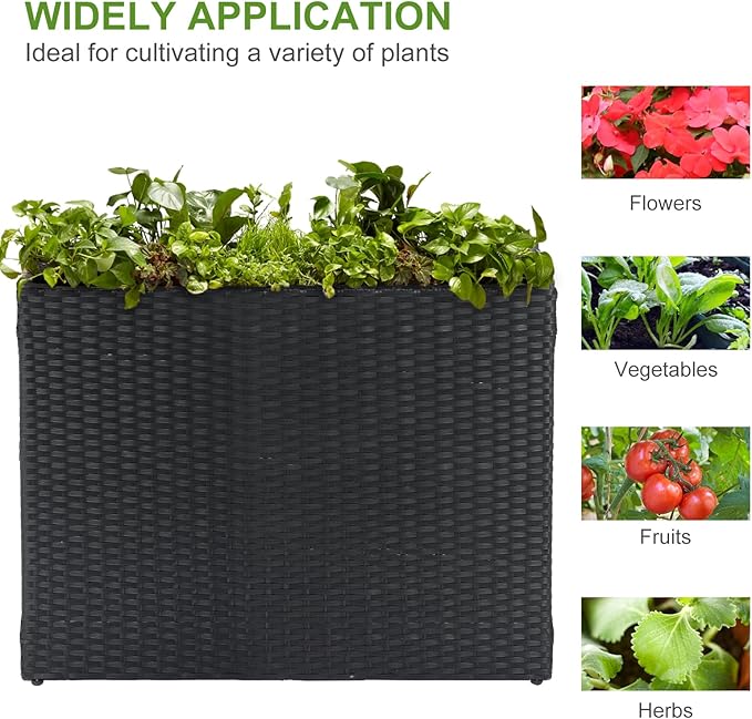 LEWIS&WAYNE Tall Planters for Outdoor Plants Handmade Wicker Large Rectangular Block Planter Box with Removable Liners Modern Planter for Indoor Outdoor Patio Deck - Black-Ruum Studio Home
