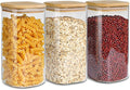 ComSaf Airtight Glass Storage Canister with Wood Lid (1.6 Qt), Clear Food Storage Container Jar with Sealing Lids for Oat Pasta Flour Cereal Rice Sugar Tea Coffee Beans, Set of 3 Square Cookie Jar-Ruum Studio Home
