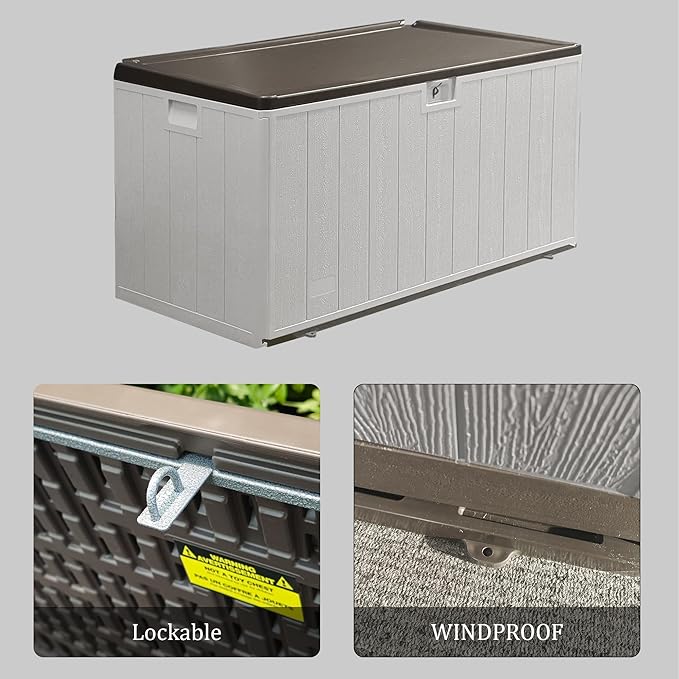 110 Gallon Pro Outdoor Storage Box Waterproof Lockable Deck Box Large, Patio Storage Bin for Pool Accessories Cushion Furniture, Garden Tools, UV-Resistant Outside Delivery, Grayish Brown-Ruum Studio Home