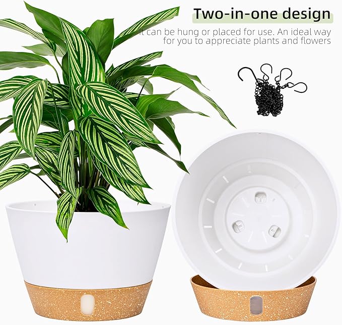 QCQHDU 2 Pack Hanging Planters for Indoor Outdoor Plants, 8 Inch Hanging Baskets Flower Pots with Reservoir Tray & Visible Water-Level-Ruum Studio Home