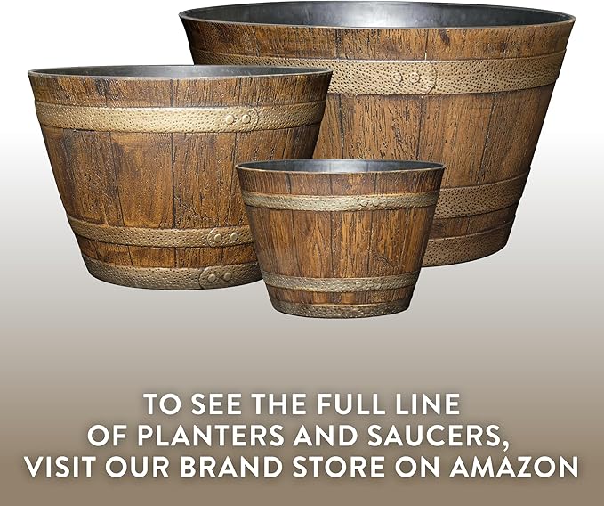 Classic Home and Garden Whiskey Barrel Planters - Wooden Finish Flower Planter Pot - Stylish Garden Pots - Indoor & Outdoor Resin Planters - Weather-Resistant Planting Pots (20.5" Oak Brown, 1-Pack)-Ruum Studio Home