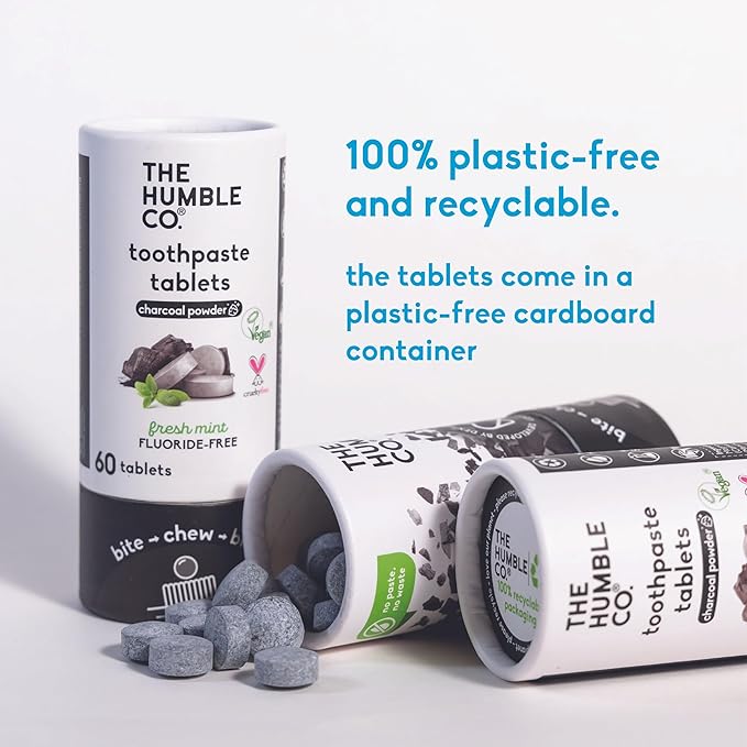 The Humble Co. Charcoal Powder Toothpaste Tablets Fluoride-Free, 3pk - Anticavity, Fluoride Free Toothpaste Dental Tablets with Natural Ingredients, Dentist Developed Formula (Charcoal, 3 Pk)-Ruum Studio Home