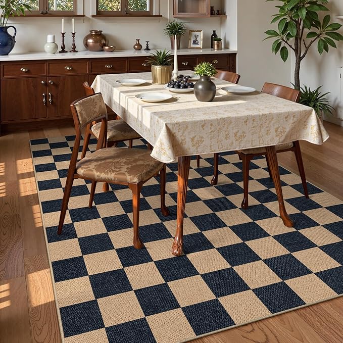 Lahome Checkered Easy Jute Carpet, Washable Area Rug 6x9 Neutral Outdoor Patio Rug, Farmhouse Checkerboard Non Slip Non Shedding Floor Carpet for Dining Living Room Deck Sunroom-Ruum Studio Home