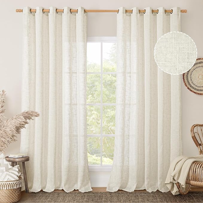 LAMIT Natural Linen Curtains 84 Inches Long for Living Room, Bronze Grommet Cream Ivory Light Filtering Window Treatments Semi Sheer Neutral Drapes for Bedroom, 60 x 84 Inch 2 Panels Set-Ruum Studio Home