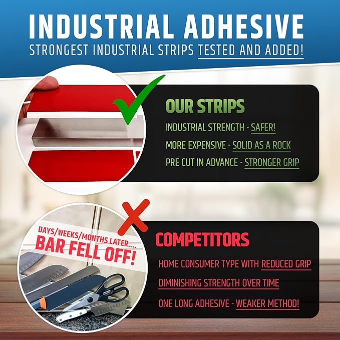 Strong Adhesive (No Drill) Magnetic Knife Holder for Wall - Professional 17 Inch Knife Strip - No Screws Needed - Adhesive Backing - Stainless Steel Knife Bar (Upgraded Version – Will Not Fall)-Ruum Studio Home