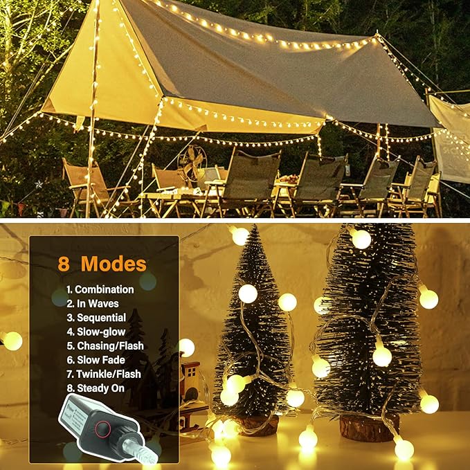 Minetom Mini Globe String Lights, 66 Ft. 200 LED Fairy String Lights Plug in, 8 Modes with Remote, Decor for Indoor Outdoor Party Wedding Christmas Tree Garden, Warm White-Ruum Studio Home