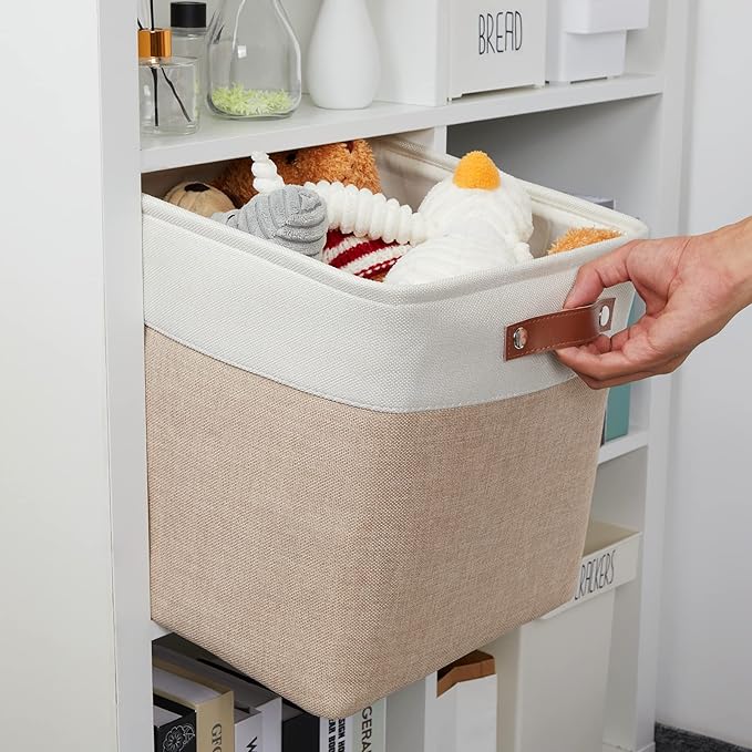 DULLEMELO Fabric Storage Cubes,13 inch Cube Stroage Bins for Empty Gift Basket,Toy Nursery Storage Linen Closet Organizers and Storage Baskets Shelves Bins(White&Khaki)-Ruum Studio Home